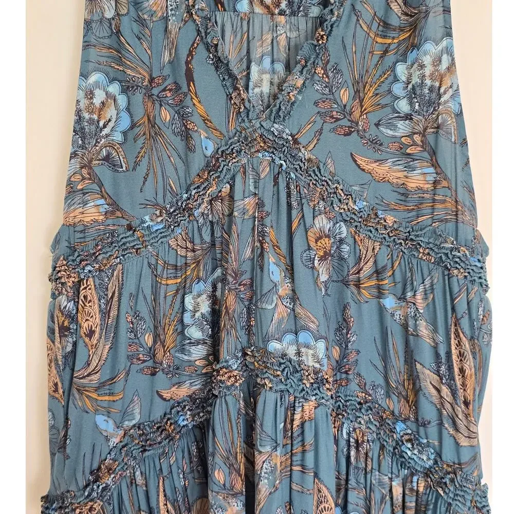 Free People Blue Haze Floral Tunic Top Boho Sleeveless Size S